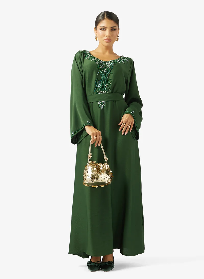 hayas closet  Embellished Belted Jalabiya for Women | Best Price UAE